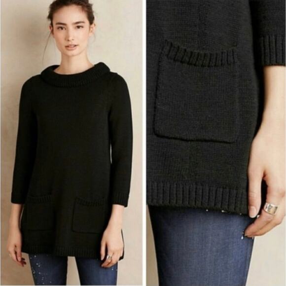 Anthropologie Field Flower Chunky Knit Thick Cotton Sweater Black Small Top - Picture 1 of 9